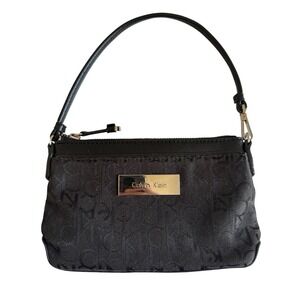 Calvin‎ Klein Black Monogram Mini Baguette Bag Shoulder Bag Purse Silver